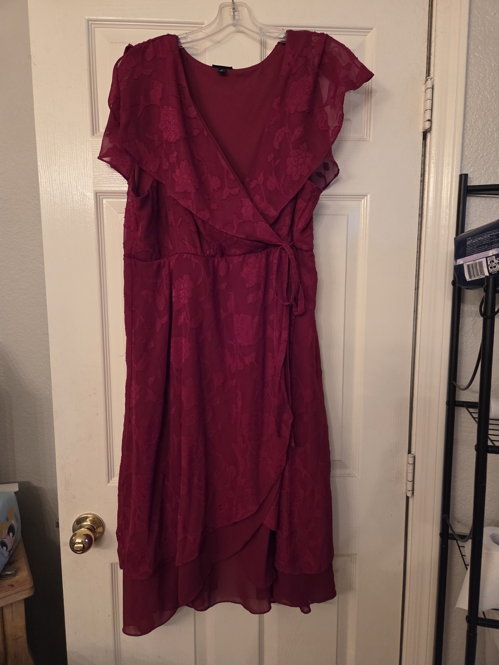 torrid Berry Wrap Midi Dress with Ruffle Details